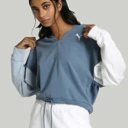 Puma Blue Cotton Color-Block Hoodie-image-62