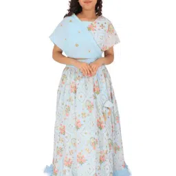 Cutecumber Kids Aqua Embellished Crop Top with Skirt-image-8