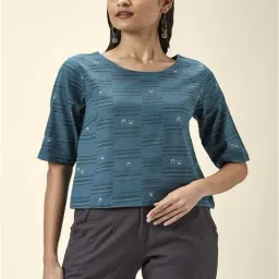 Akkriti by Pantaloons Teal Blue Cotton Printed Top-image-1