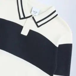 HOP Kids by Westside Black Colour-Blocked Cotton Polo Sweater image 3