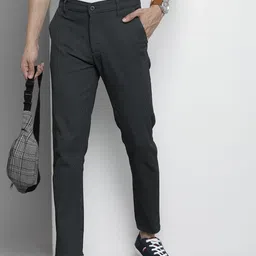 The Indian Garage Co Men Grey Checked Slim Fit Trousers-image-54
