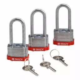 BRADY Keyed Padlock with 3 Keys Steel Red, 39N321 (Set of 3 Pcs) image 3