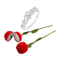 Vighnaharta Rhodium-Plated CZ-Studded Finger Ring With Rose Box-image-5