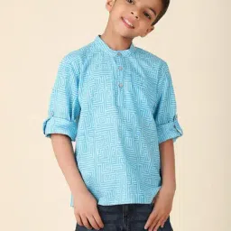 Fabindia Kids Blue Cotton Printed Full Sleeves Kurta-image-87