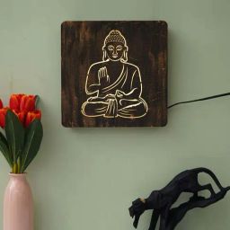 eCraftIndia Brown Wood Blessing Lord Buddha Carved Decorative Wall Lamp-picture-22