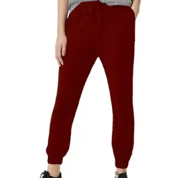 PATRORNA Maroon Mid Rise Relaxed Fit Joggers-image-4