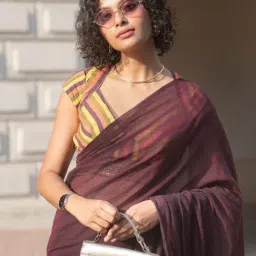 Suta Brown Plain Saree image 5