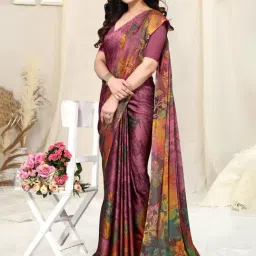 MIRCHI FASHION Dusty Pink Floral Print Saree With Unstitched Blouse Piece image 4