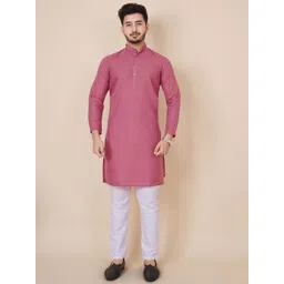 ALMORA Men Band Collar Pure Cotton Straight Kurta-picture-24