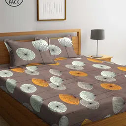 KLOTTHE Brown & White Floral 300 TC 2 Double Bedsheet with 4 Pillow Covers-image-96
