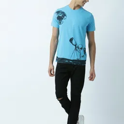Huetrap Men Turquoise Blue Printed Round Neck T-shirt-picture-52
