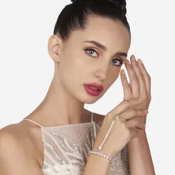 AMI Set Of 2 Rose Gold-Plated Cubic Zirconia Studded Ring Bracelet image 2