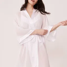 La Vie en Rose Women White Solid Bath Robe-picture-12