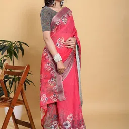 Moda Rapido Floral Zari Linen Blend Saree image 5