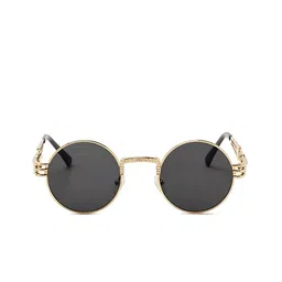 First Lens Unisex Black Lens & Gold-Toned Round Sunglasses C10384 image 2
