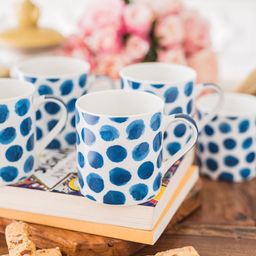 GOODHOMES White & Blue Set of 6 Printed Bone China Cup Set-picture-12