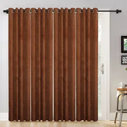 HOSTA HOMES Brown Set of 4 Geometric Long Door Curtains-picture-28