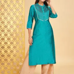 Rangmanch By Pantaloons Green Embroidered Straight Kurta-picture-19
