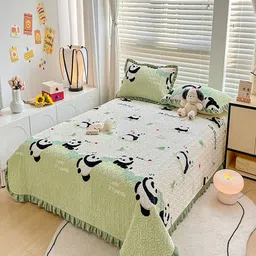 JC HOME Green & White Printed Cotton Double King Bed & Pillow Cover-picture-23