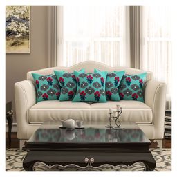 SEJ by Nisha Gupta Floral Premium 16 by 16 cushion covers Set of 5 -Blue-picture-48