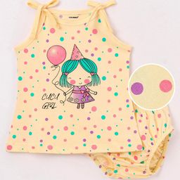 Cucumber Sinker Sleeveless Slip & Bloomer Set Text & Polka Dots Print - Peach-picture-29