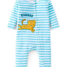 Babyhug 100% Cotton Knit Full Sleeves Romper Tiger Print - Blue-picture-36