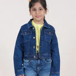 Kiddopanti Full Sleeve Light Washed Crop Denim Jacket -  Blue-image-99