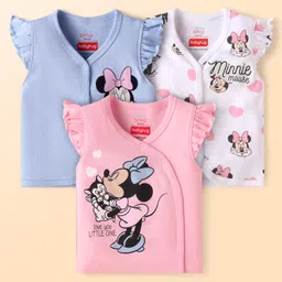 Babyhug Disney Interlock Knit Frill Sleeves Jhablas with Minnie Mouse Graphics Pack of 3 - Pink White & Light Blue-picture-32