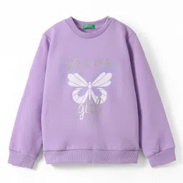 UCB Cotton Knit Full Drop Shoulder Sleeves Sweatshirt with Butterfly & Foil Glitter Print - Lilac-picture-38