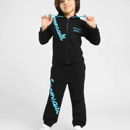Somersault Full Sleeves Typography Printed HoodedSweatshirt With Coordinating Joggers Set - Black-picture-10