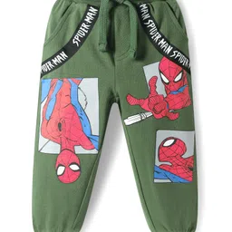 Babyhug MarvelTerry Knit Full Length Lounge Pant with Spider Man Graphics and Tape Detailing - Green-image-49