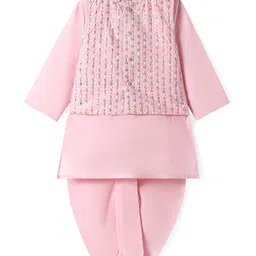 Babyhug Woven Full SleevesSolid Dhoti Kurta Set with Sequin Embroidered Jacket - Pink-picture-18