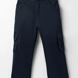Rikidoos Cotton Solid Cargo Trousers - Navy Blue-image-60