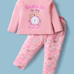 smarty girls Smarty Sinker Knit Full Sleeves Night Suit With Text Print - Pink-picture-38
