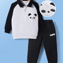 Mark & Mia Knit Full Raglan Sleeves Fleece Winter Wear T-Shirt & Lounge Pant Set With Animal Badge & Applique - Black-picture-36