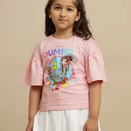 Kidsville Cotton Knit Disney Dumbo Featuring Half Drop Shoulder Sleeves Character Printed Top - Pink-picture-15