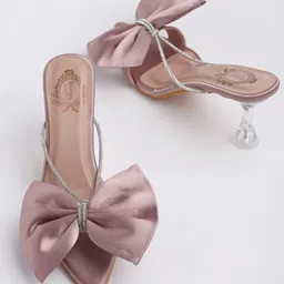 Shoetopia Bow Applique Detailed Heeled Sandals - Mauve-image-29