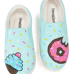 IMAGINO Donut & Cup Cake Hand Painted Slip On Shoes - Mint-picture-10