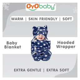 OyO Baby 3-in-1 Fleece Hooded Baby Blanket Wrappers Pack of 2 - Dark Blue & Beige image 2
