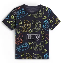 Honeyhap 100% Cotton Single Jersey Gaming Console Printed Night Suit with Bio Finish - Black image 2