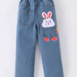 Mark & Mia Washed Cotton Jeans With Bunny Patch At Back - Blue image 2