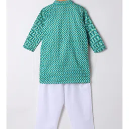 M'andy Cotton Woven Full Sleeves Chevron Printed Lace Embellished & Checked Kurta Pyjama Set - Green image 3