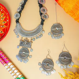 VIRAASI Oxidised Jewellery Set With Dandiya Dupatta & Pooja Thali-picture-27