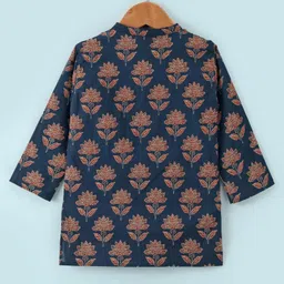 Ridokidz Full Sleeves Floral Motif Printed Kurta & Pyjama Set - Navy Blue image 3