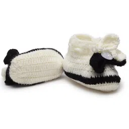 MayRa Knits Hand Knitted Button Detailed Crochet Booties - White image 4