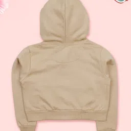 Kiddopanti Fleece Full Fleeves Spider Printed Front Zip Opening Crop Length Hooded Sweatshirts With Joggers - Beige & Black image 4