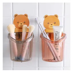Ortis Toothbrush Holder Shelf Wall Mounted with Self Adhesive Teddy Bear Magic Sticker - Multicolour image 4