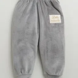 Bumzee Velvet Knit Full Sleeves Winter Wear T-shirt & Lounge Pant Set With Bear Embroidery - Grey image 4