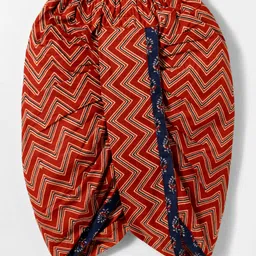 Exclusive from Jaipur Cotton Woven Full Sleeves Kurta Dhoti Set with Floral Print Booties & Cap - Navy Blue & Rust Orange image 5