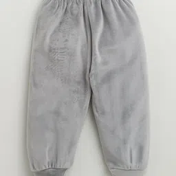 Bumzee Velvet Knit Full Sleeves Winter Wear T-shirt & Lounge Pant Set With Bear Embroidery - Grey image 5